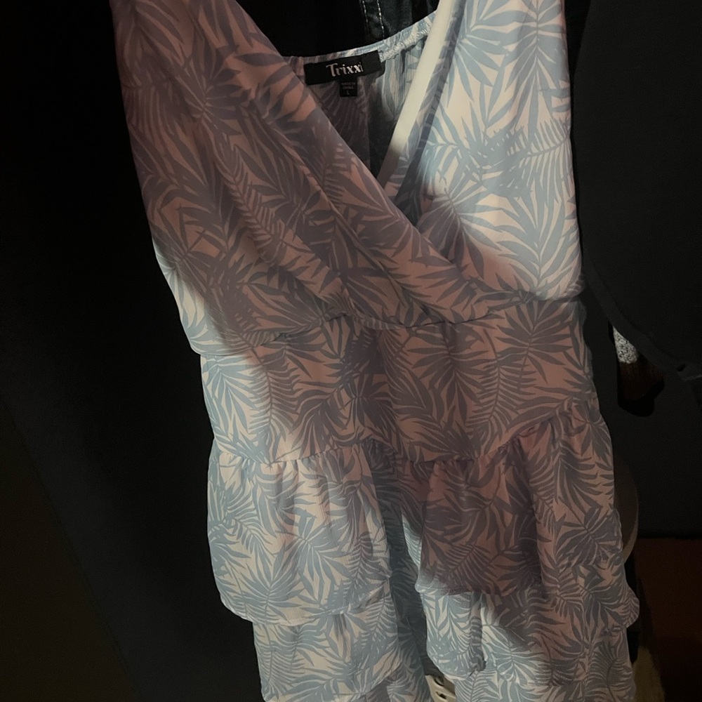 Trina Turk Blue and White Leaf Print Dress